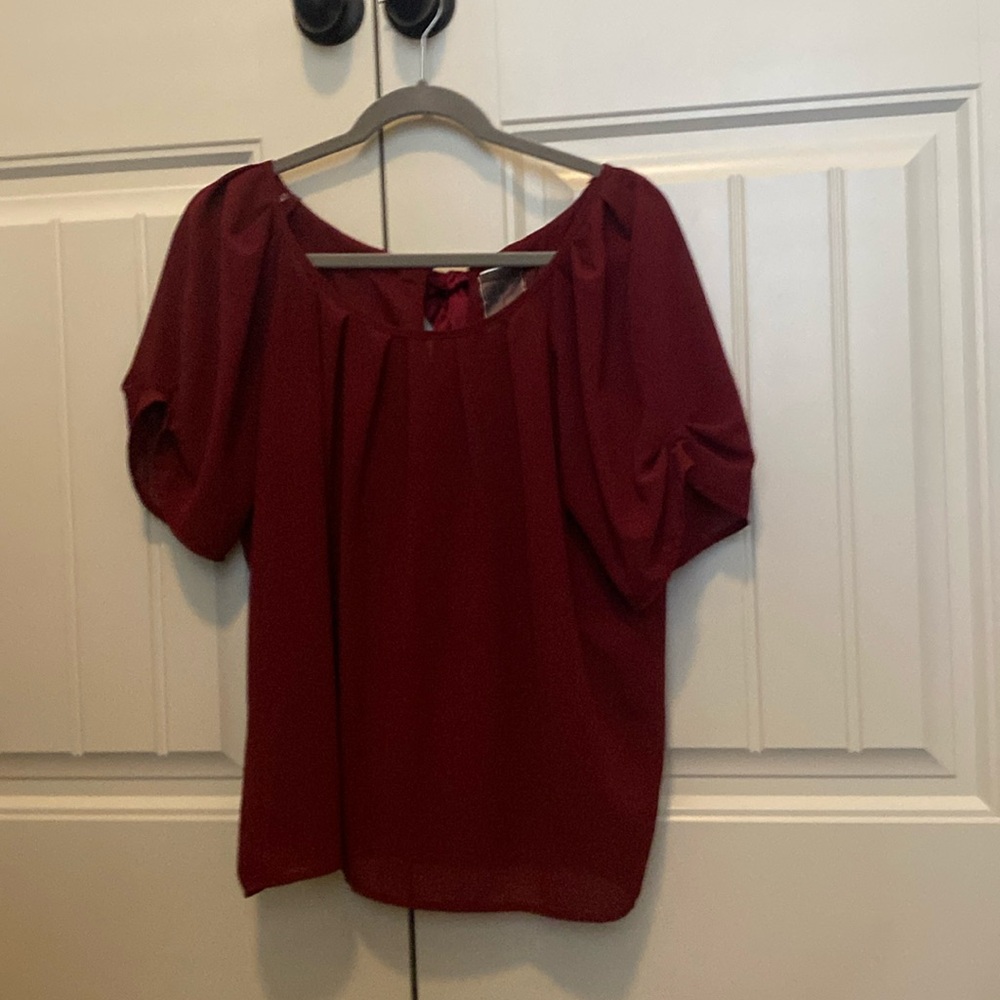 Sheer maroon blouse with cute open back detail